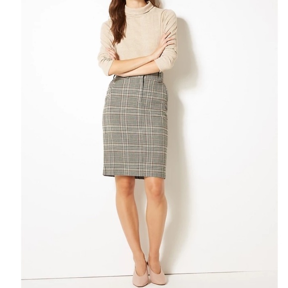 Vintage Skirt Houndstooth Black Cream Ivory Ecru Pencil Academia Size 8 Petite - Picture 1 of 12